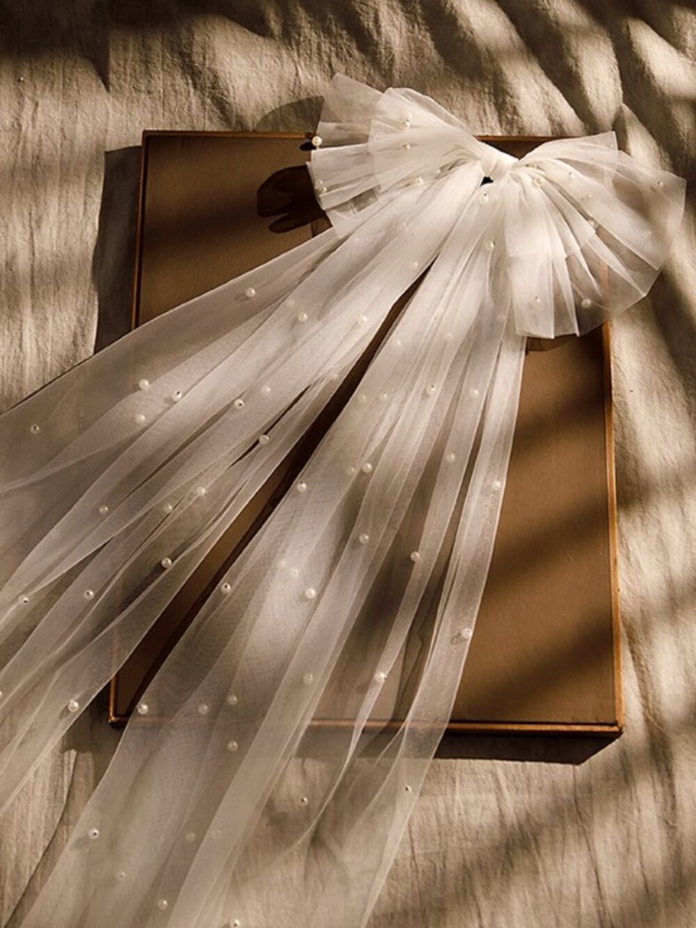 Pearl Embellished Tulle Bow Hair Clip 85cm Length